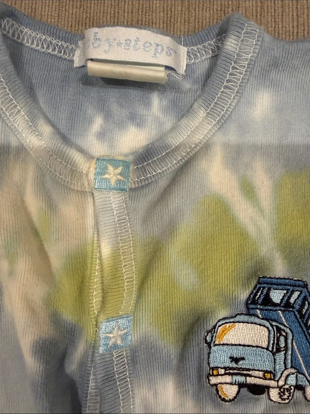 Baby Steps Blue, White & Lime Tie-Dye Footed One-Piece